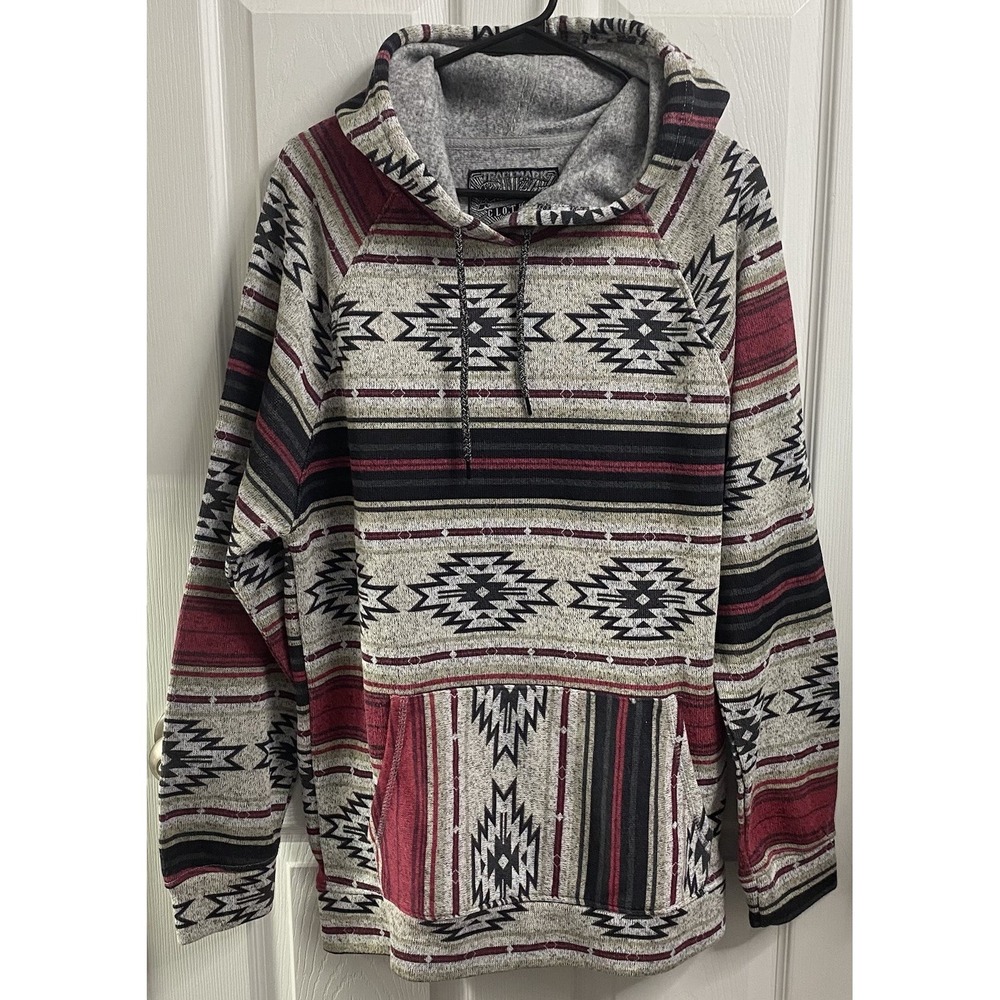 Brooklyn Cloth Men Baja Aztec Southwestern Pullover Hoodie Gray/Black/Red XL